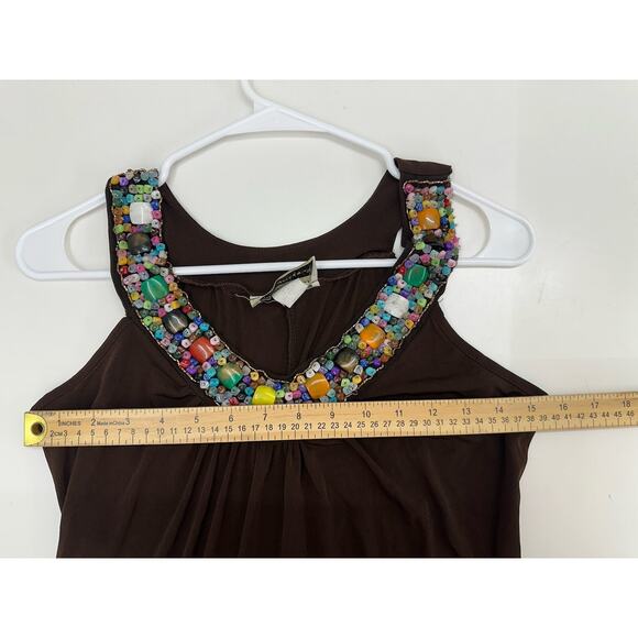 Carrie Allen Womens Maxi Dress Size Medium Brown Gemmed V-Neckline - Picture 9 of 11